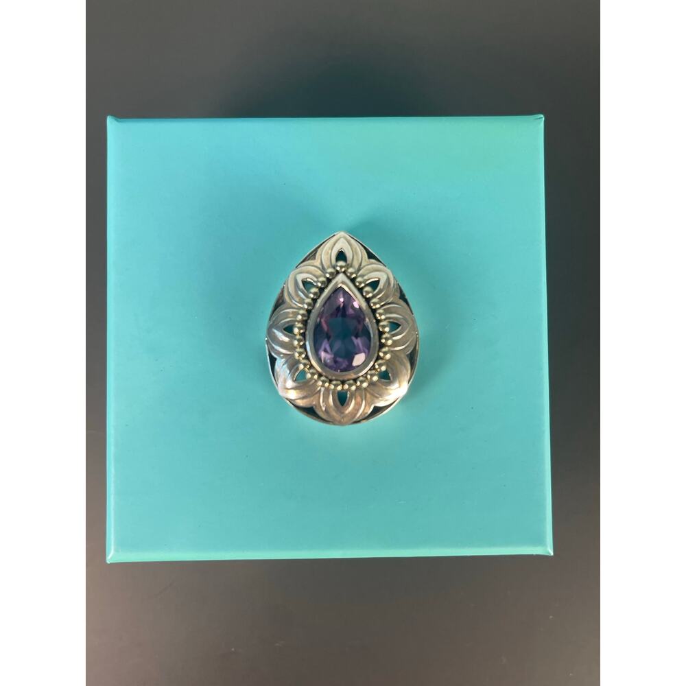 Amethyst in 925 Sterling Silver with 14kt Gold Border Slide Pendant